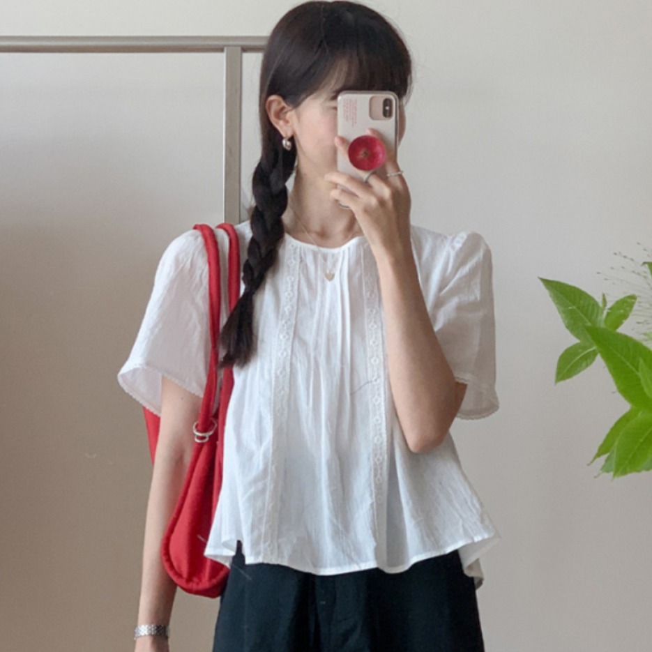 Summer Youth Clothing - Blusa Feminina Estilo Doce com Renda,