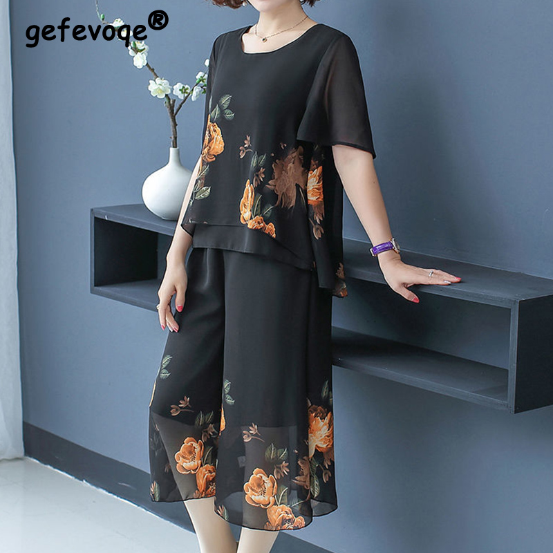 Summer Clothing Vintage - Moda elegante floral impressão rendas conjuntos