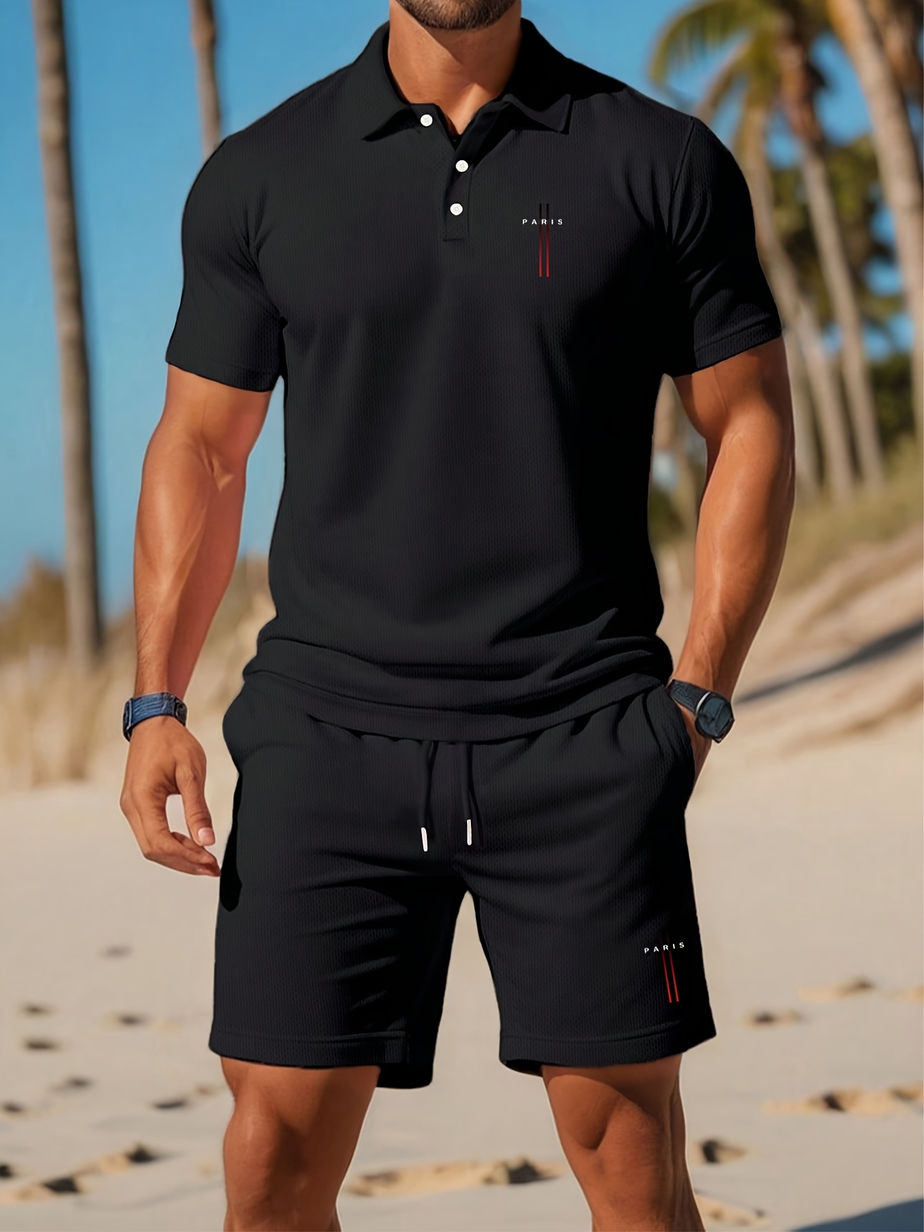 Summer Clothing Design - Conjunto de Camisa Polo Masculina Verão