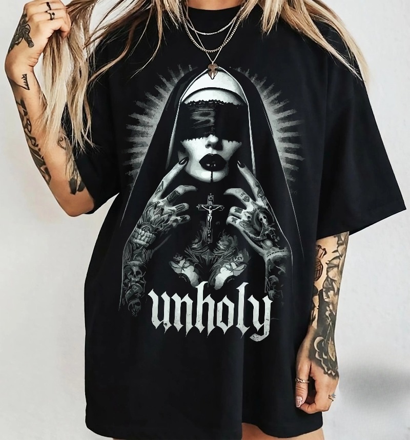 Summer Goth Clothing - Camiseta Unholy Nun: Camiseta Gótica Satânica