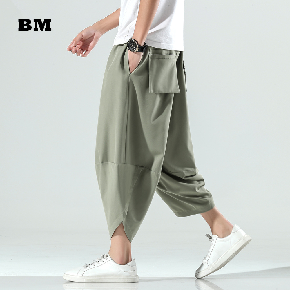 Japanese Summer Clothing Men - Calça folgada e fina de harém