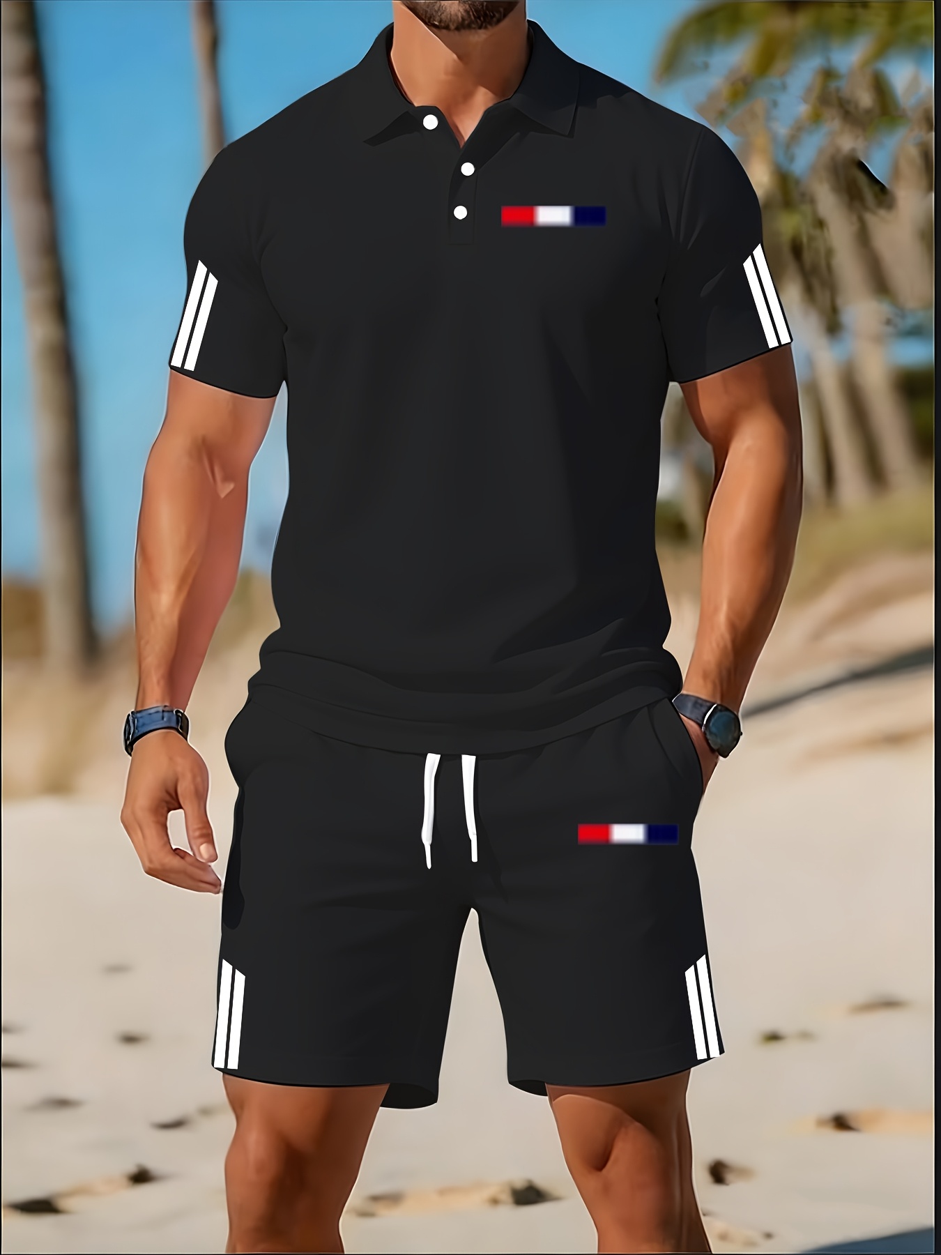 Summer Clothing Design - Conjunto de Camisa Polo Masculina Verão