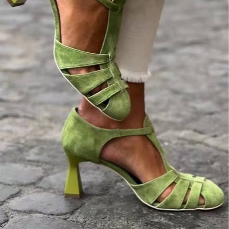 Summer Clothing Ladies - Sandálias Femininas Verdes de Camurça com