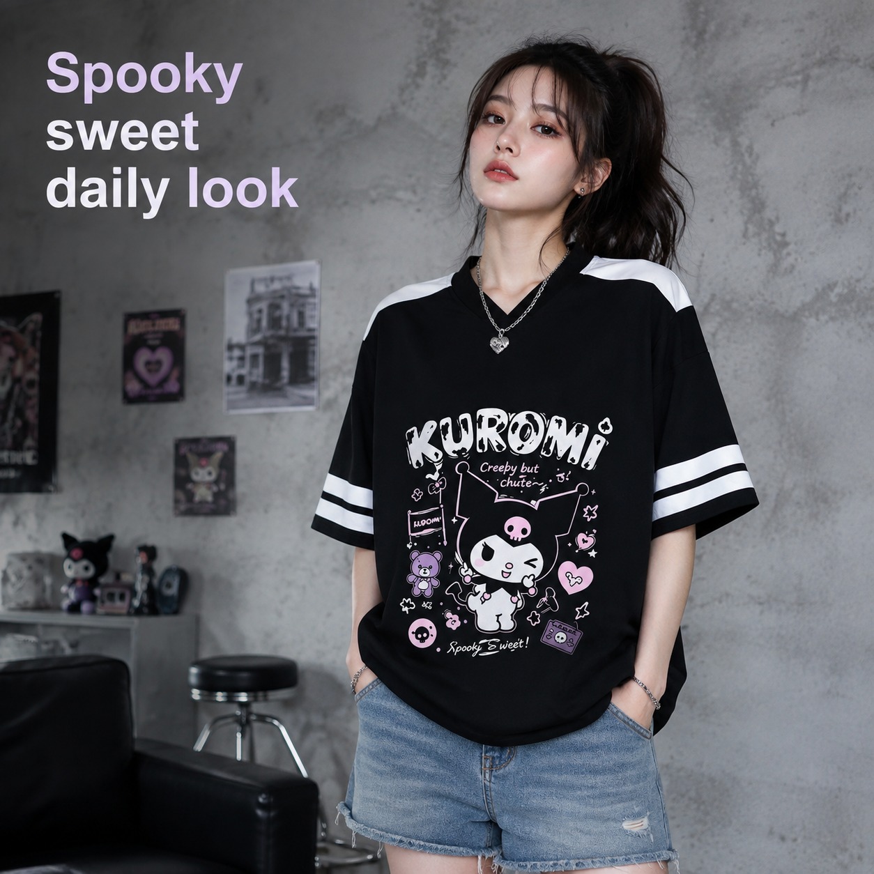 Summer Goth Clothing - Camiseta Casual Oversized Preta e Branca