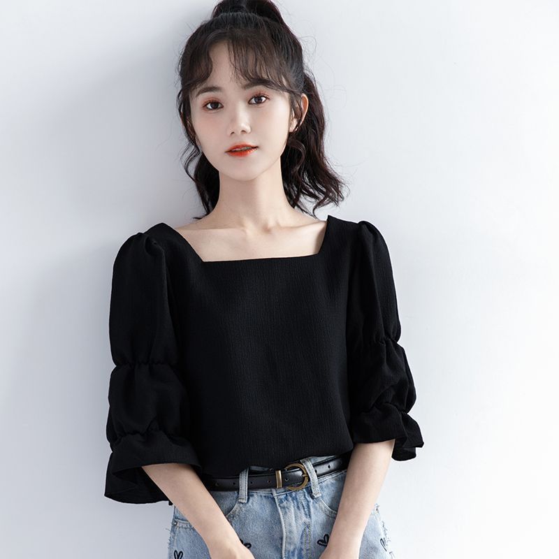 Summer Youth Clothing - Blusa Feminina Coreana Plissada de Manga