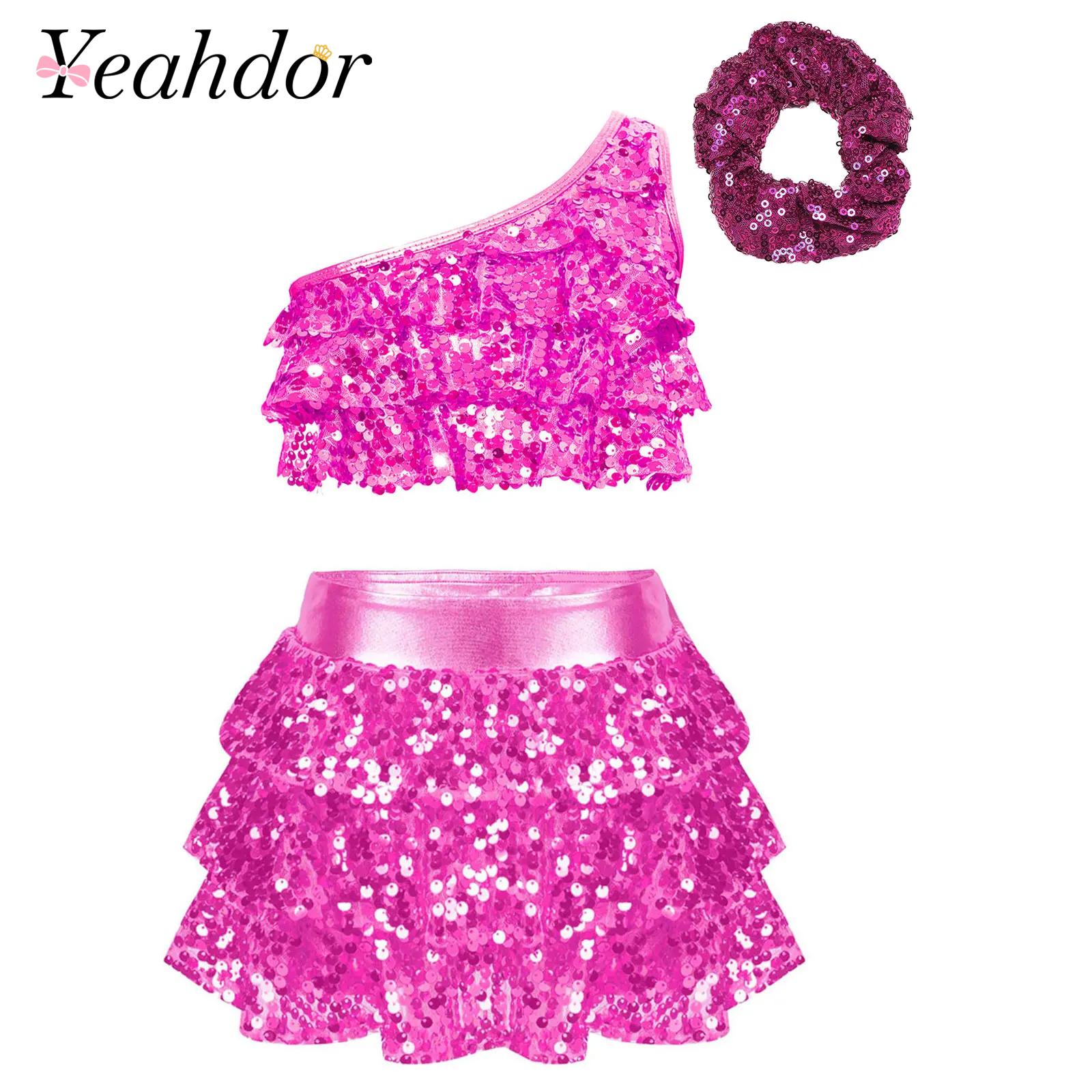 Summer Clothing Set For Girls - Crianças meninas lantejoulas brilhantes traje de