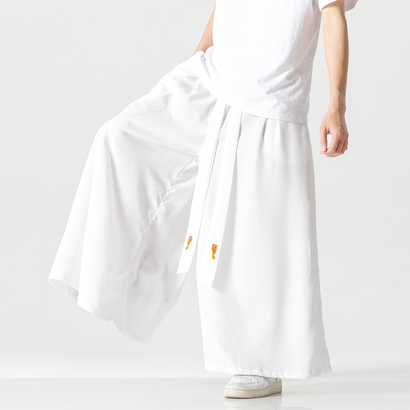 Japanese Summer Clothing Men - Calça larga larga masculina de seda