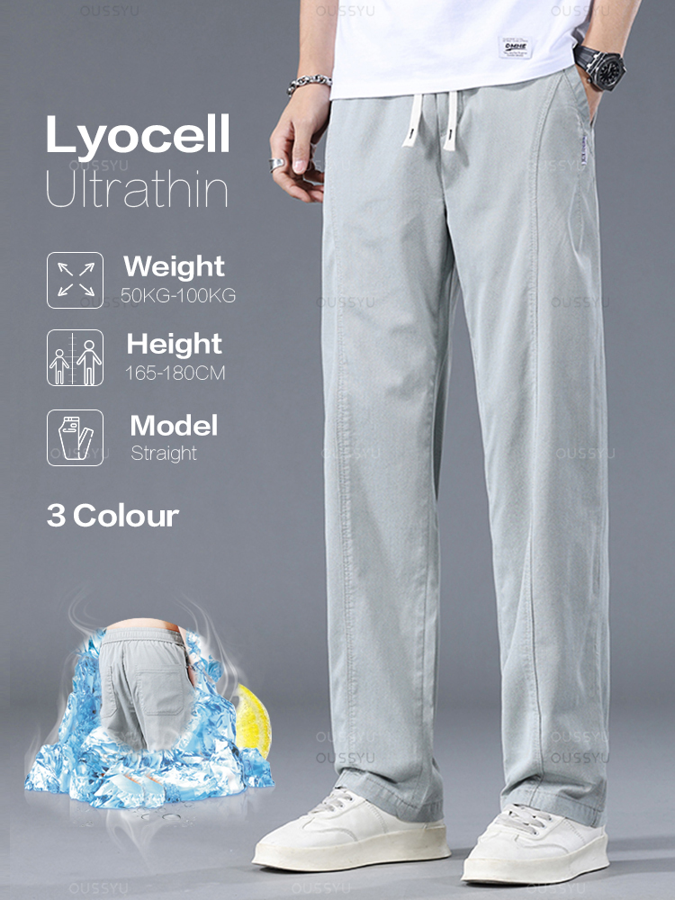 Summer Clothing Brands Men - OUSSYU-Calça casual de tecido Lyocell masculina,