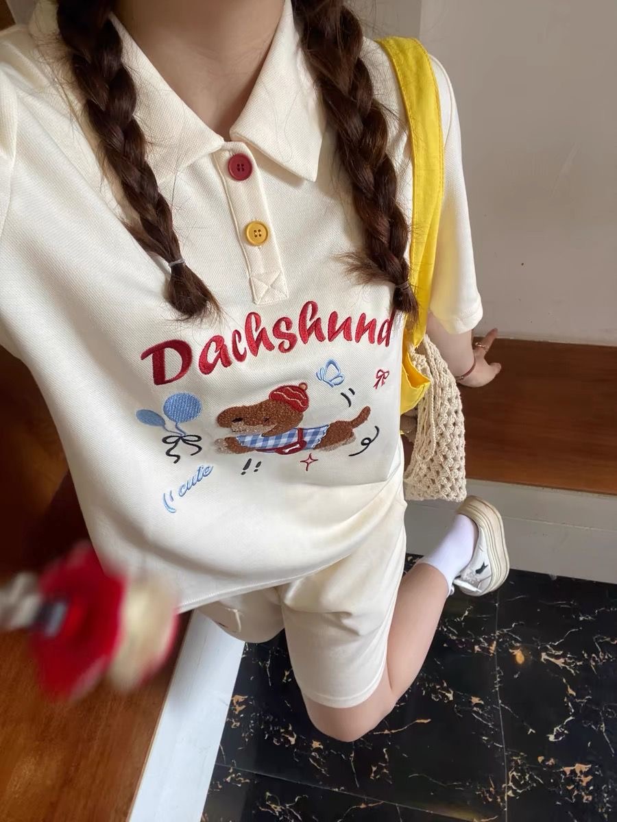 Summer Clothing Juniors - Kawaii bordado cão japão estilo camisa