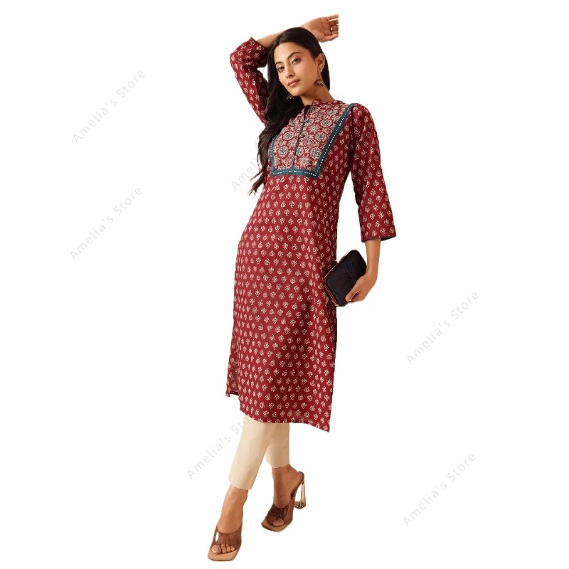 Kurta Feminina Étnica Marrom F - Summer Clothing Pakistan avaliação e preço