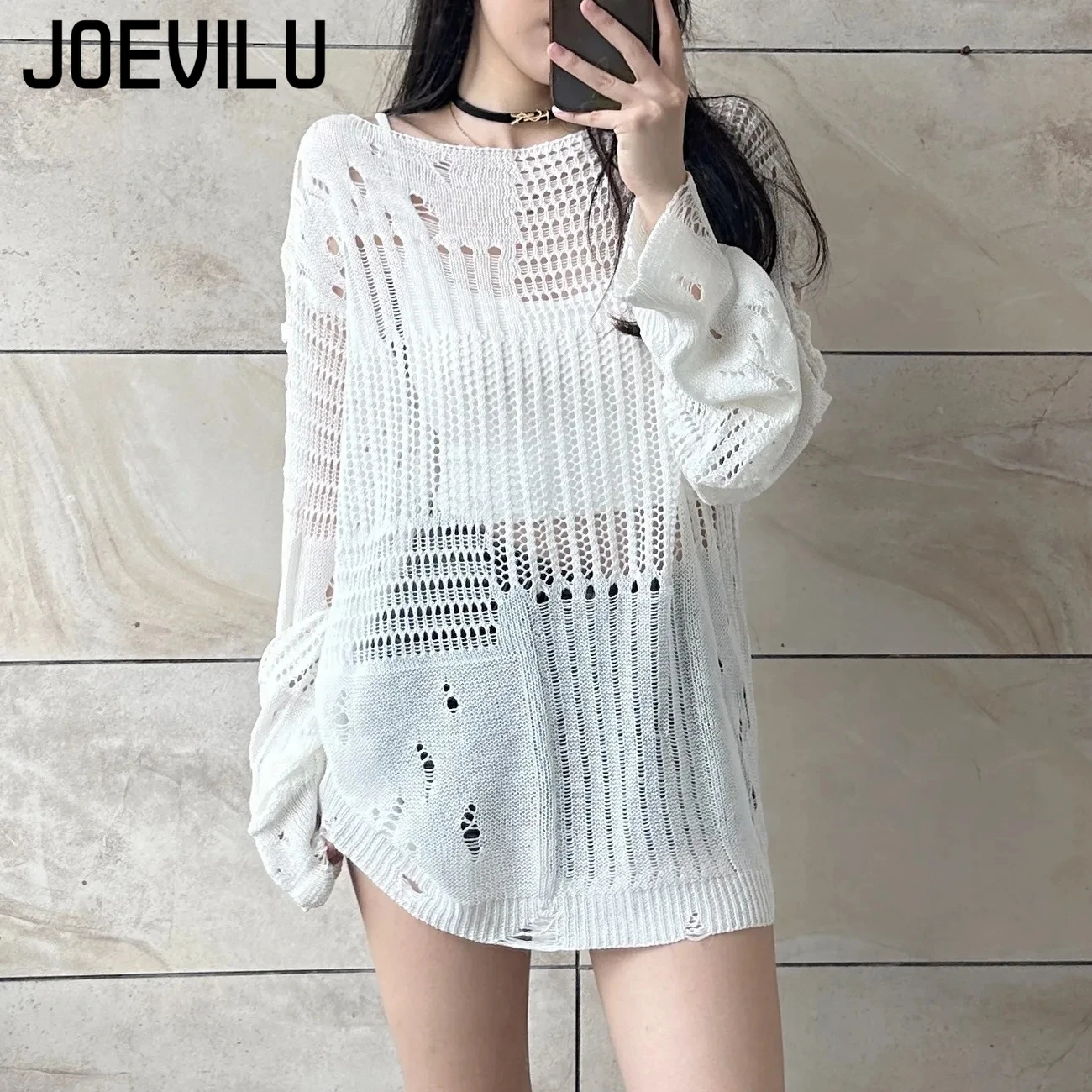 Joevilu blusa de malha oca ver - Summer Goth Clothing avaliação e preço