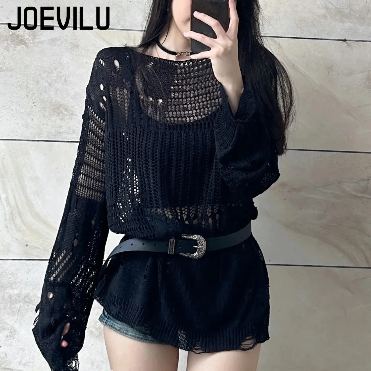 Joevilu blusa de malha oca ver - Summer Goth Clothing avaliação e preço