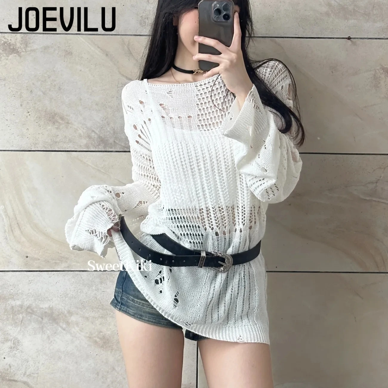 Joevilu blusa de malha oca ver - Summer Goth Clothing avaliação e preço
