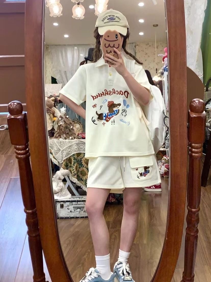 Kawaii bordado cão japão estil - Summer Clothing Juniors avaliação e preço