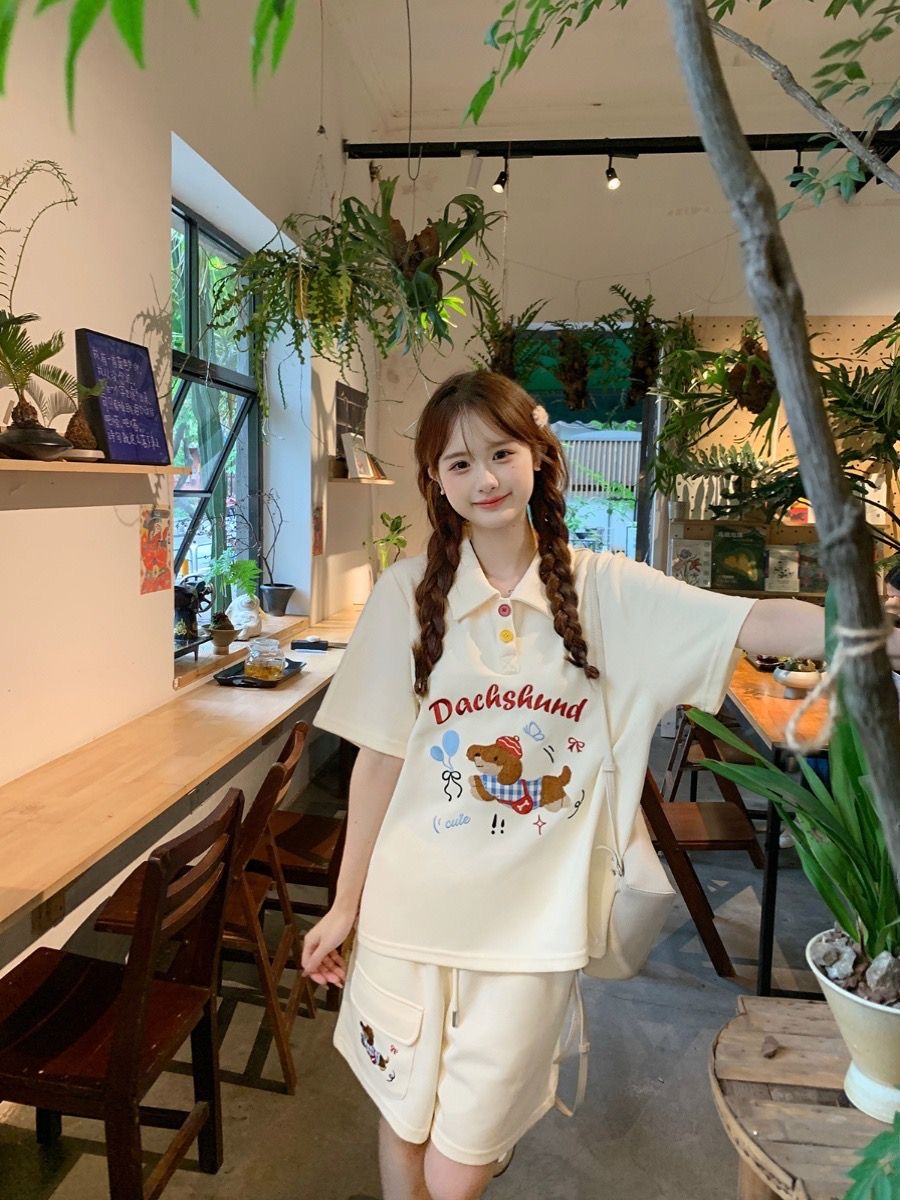 Kawaii bordado cão japão estil - Summer Clothing Juniors avaliação e preço