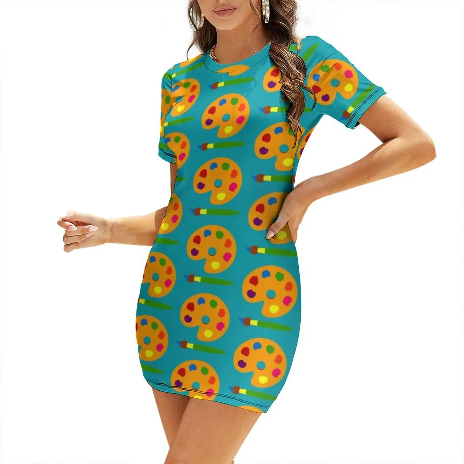 Vestido de Manga Curta com Est - Summer Clothing Color Palette avaliação e preço